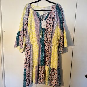 EMILY WONDER Multicolor cheeta/animal print Long Sleeve Dress